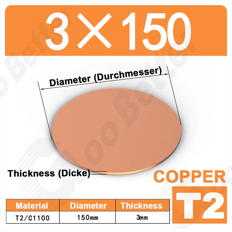 Solid Pure Copper Discs Blank Metal Round Sheet Plate Thick 0.5-3mm Dia 20-100mm