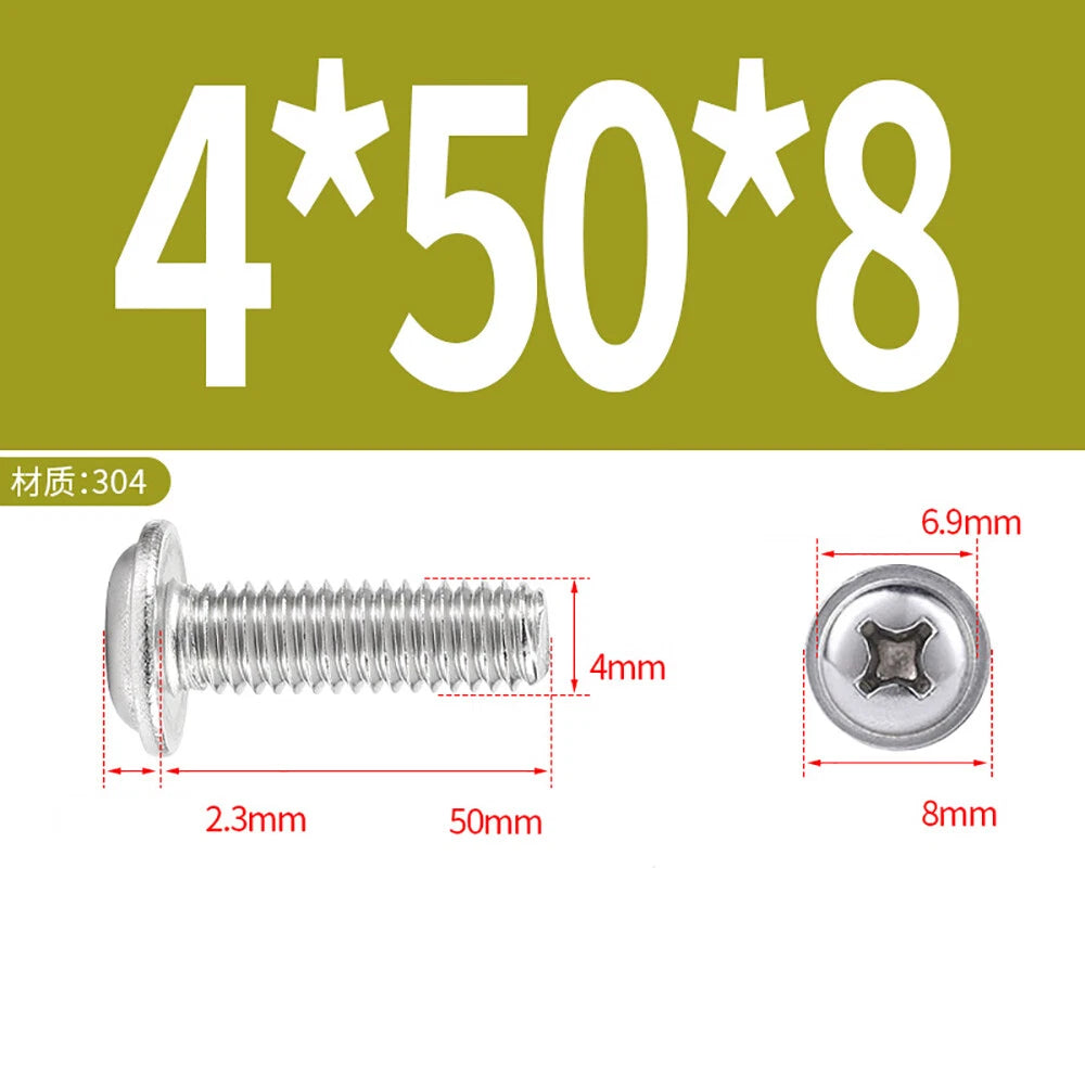 Phillips Flanged Button Head Screws M1.4–M6 | 304 Stainless Steel