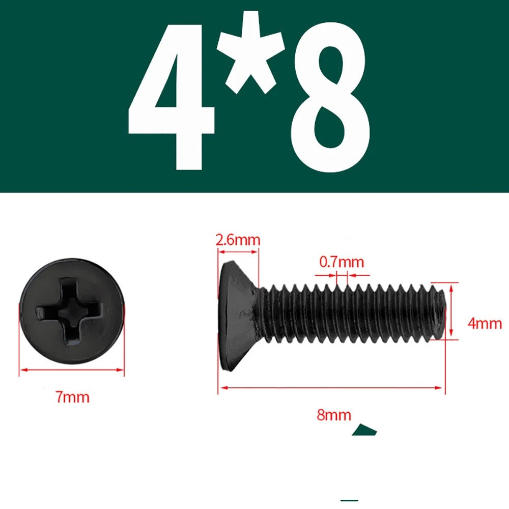 Black Phillips Flat Head Countersunk Machine Screws — Carbon Steel M1–M6