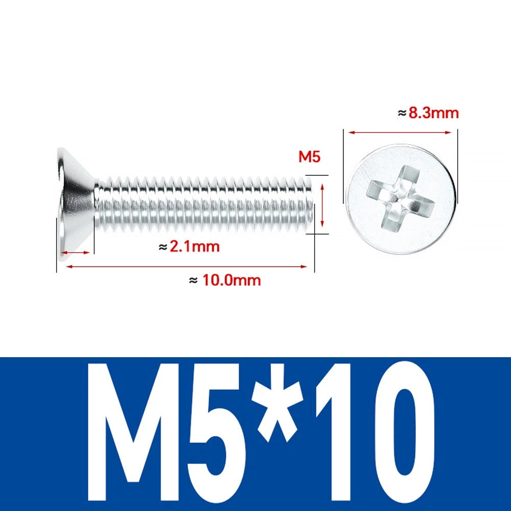 Countersunk Phillips Machine Screws – M2 to M12, White / Colour Zinc Plated, Carbon Steel