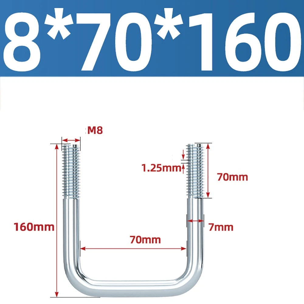 Square U-Bolts Galvanized Carbon Steel Fixing Clamp Bolt M6 M8 M10 M12 M14 M16