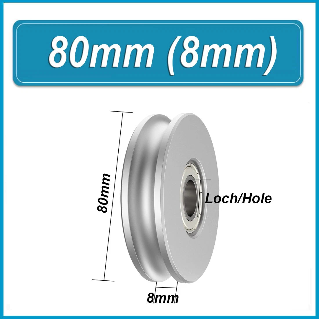 U-Groove Aluminum Pulley Wheel OD 30/40/50/60/80mm Bearing Pulleys Hole 5~15mm