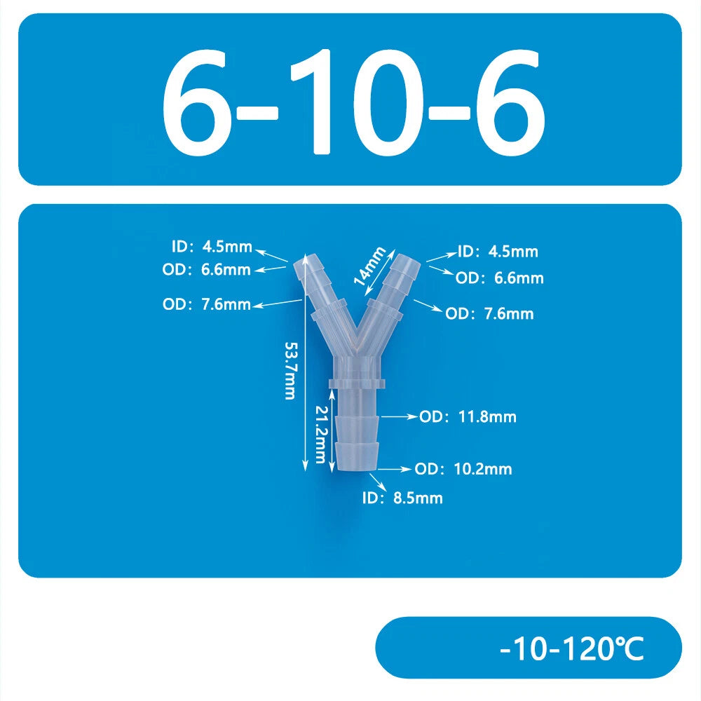 Y-Type 3-Way Barbed Hose Connector — Plastic Tee Fitting for Tube & Pipe