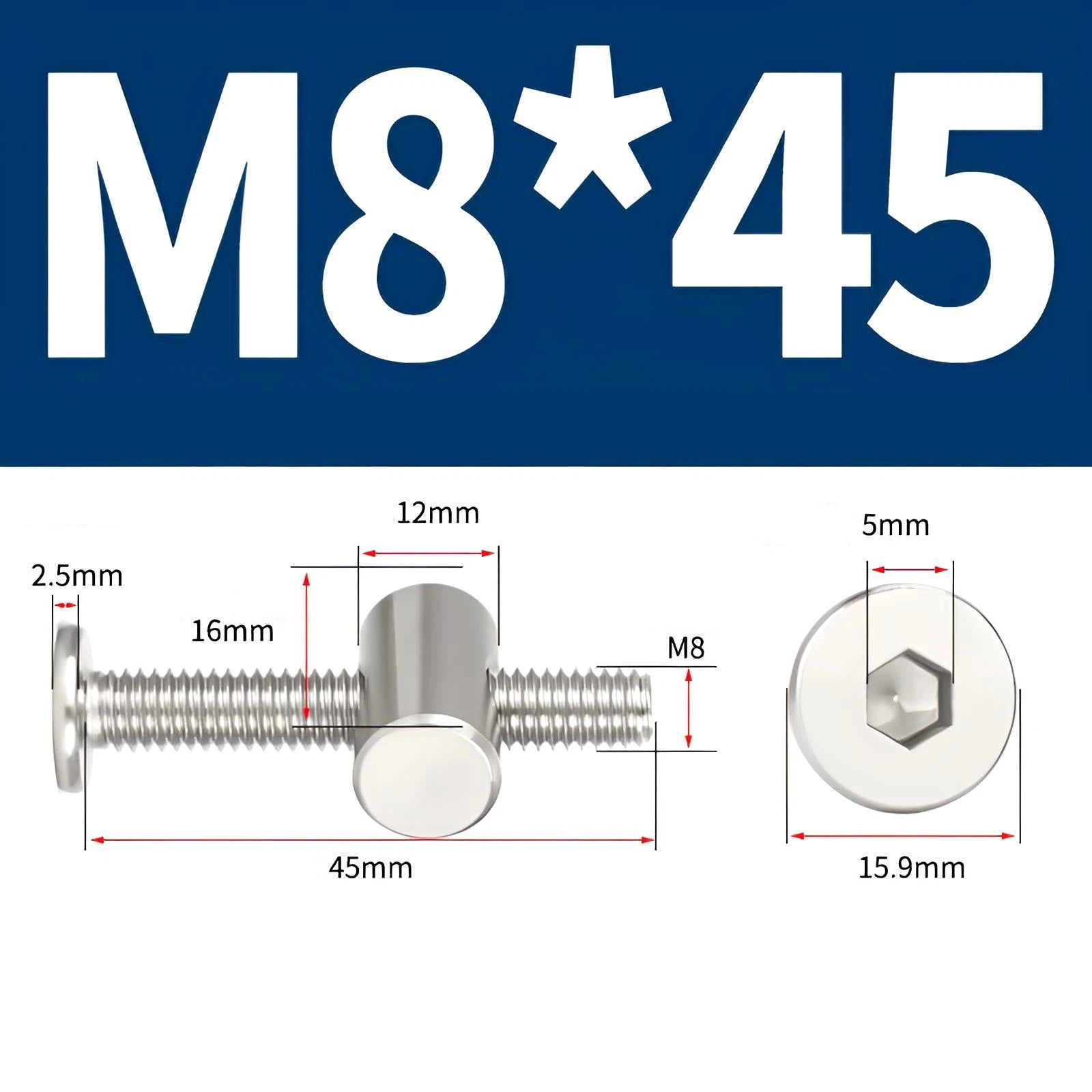 M4 M5 M6 M8 304 Stainless Steel Furniture Connecting Bolts with Barrel Nuts