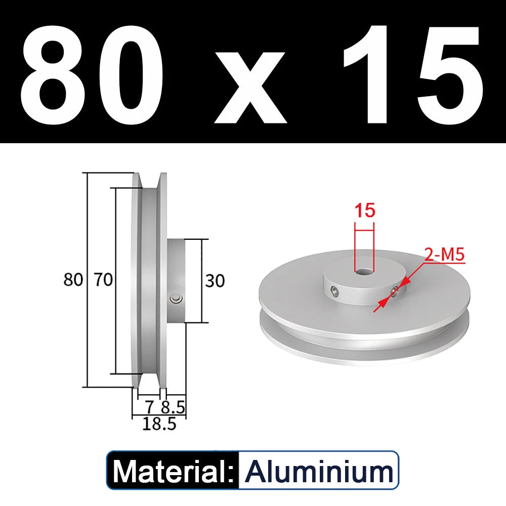 OD 20mm-100mm Aluminium V-Groove Pulley With Fixed Screw for 5mm/6mm Width Belt