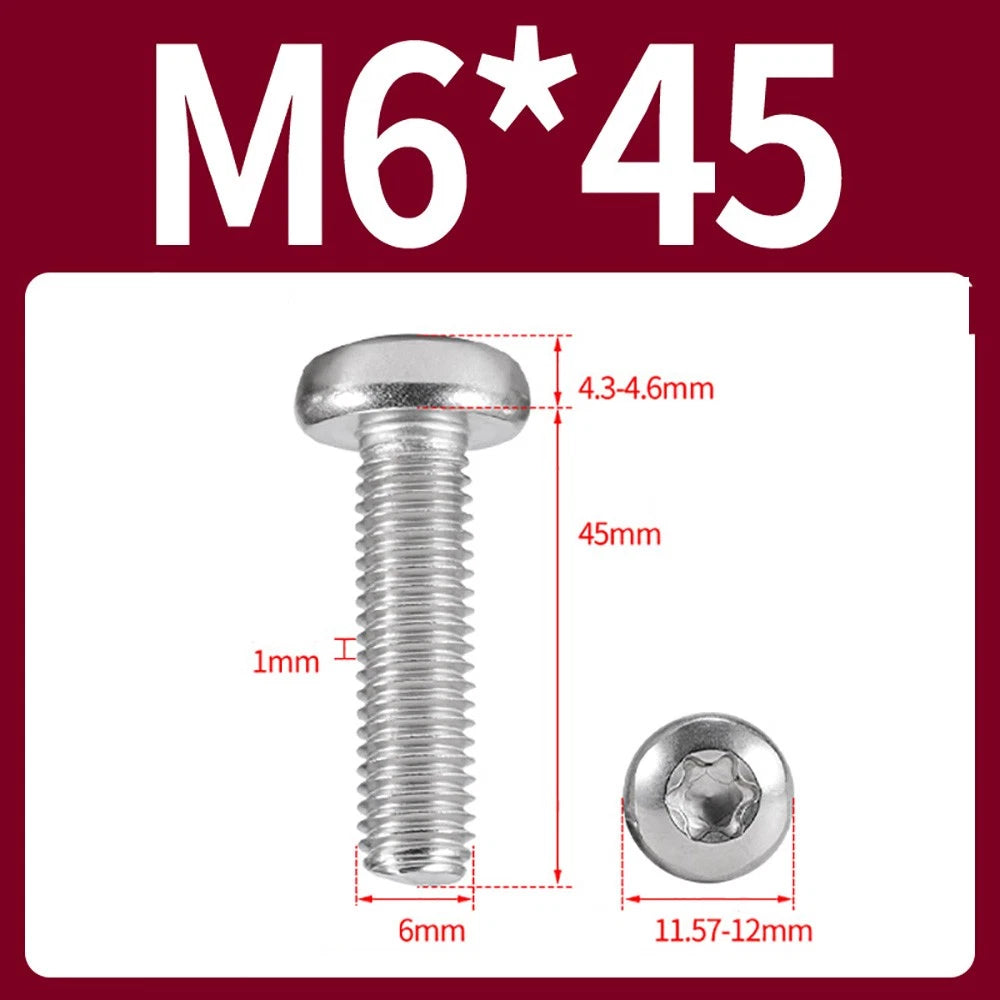 M2–M10 A2 Stainless Steel Torx Button Head Machine Screws, With or Without Column, Pack of 5