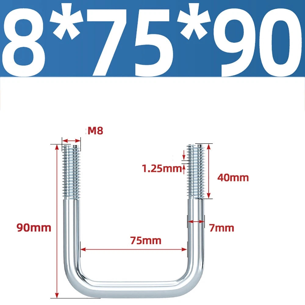 Square U-Bolts Galvanized Carbon Steel Fixing Clamp Bolt M6 M8 M10 M12 M14 M16