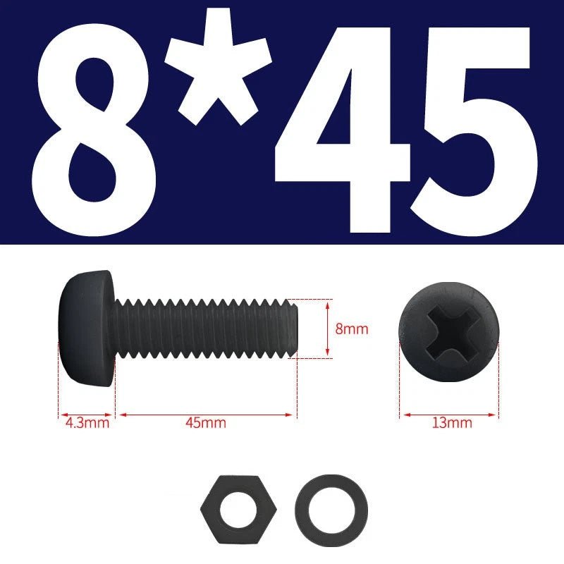 Black Nylon Phillips Machine Screws with Nuts & Washers — Metric M2 to M8 - HomeDIYer