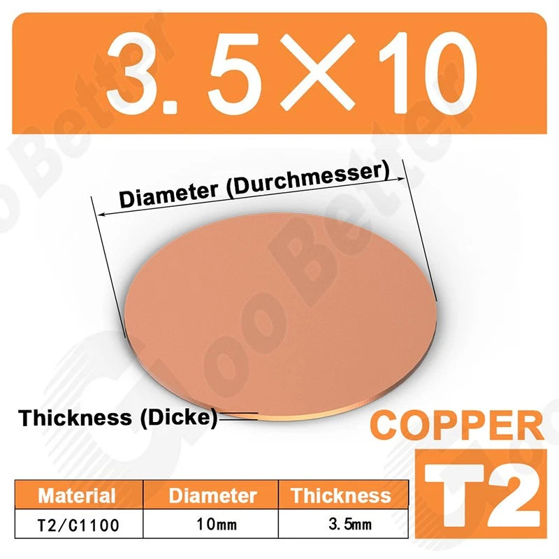 Solid Pure Copper Discs Blank Metal Round Sheet Plate Thick 0.5-3mm Dia 20-100mm