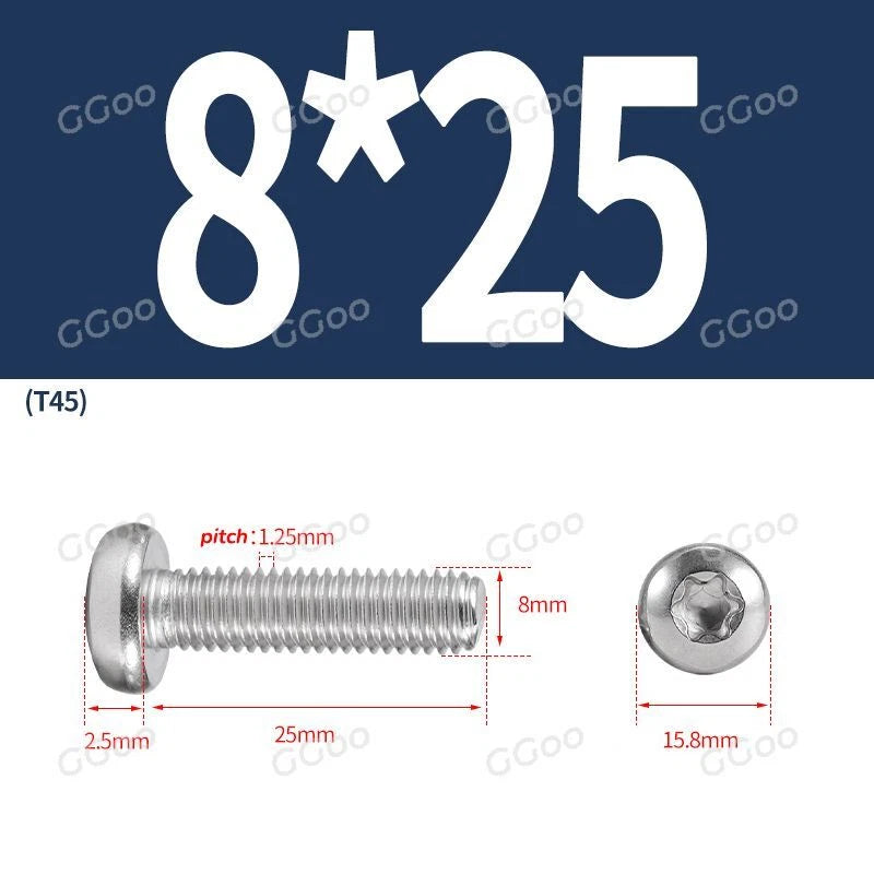 A2 Stainless Steel Torx Pan Head Machine Screws — M2 to M8, Six-Lobe Drive