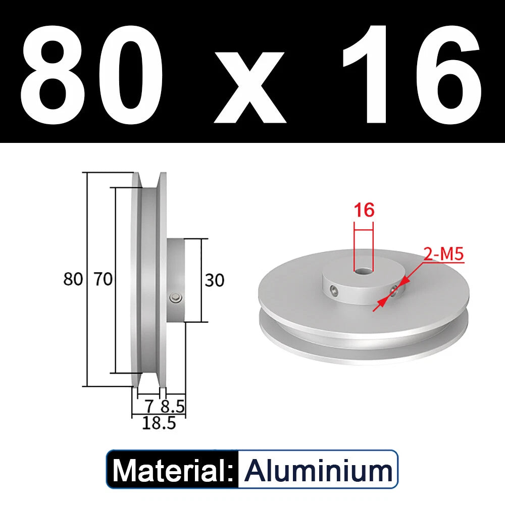 OD 20mm-100mm Aluminium V-Groove Pulley With Fixed Screw for 5mm/6mm Width Belt