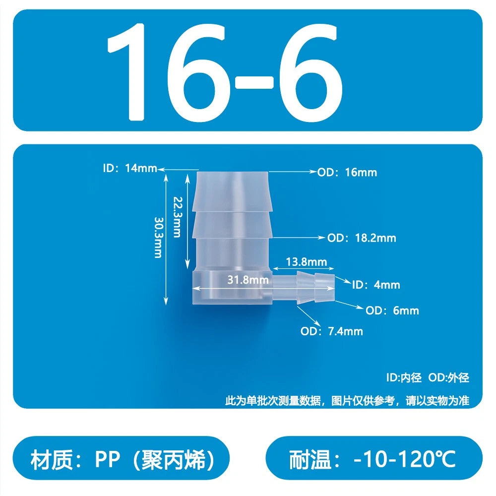 90° Elbow Plastic Barbed Joiner Reducer Connector Pipe Tube Hose Water 1.6-25mm