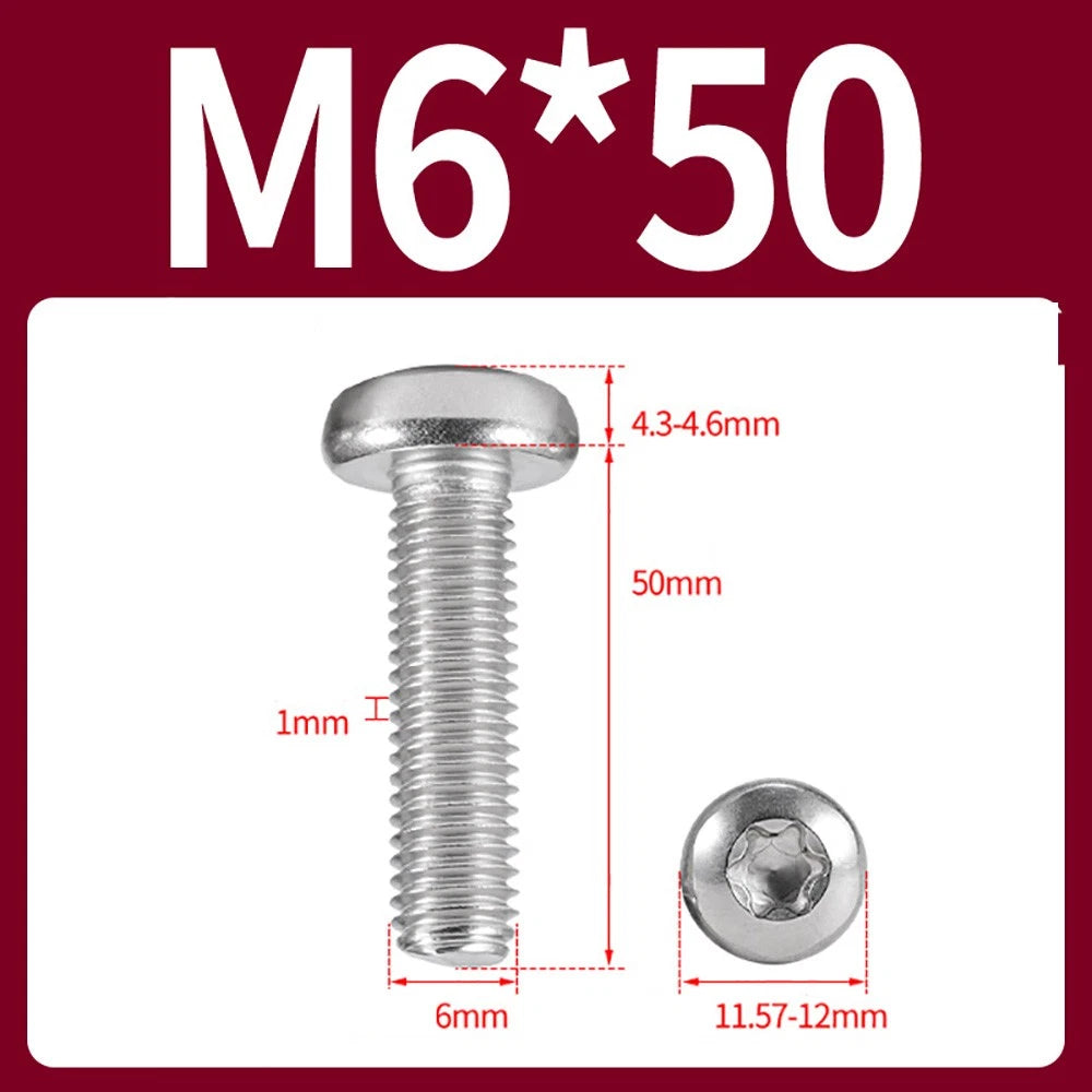 M2–M10 A2 Stainless Steel Torx Button Head Machine Screws, With or Without Column, Pack of 5