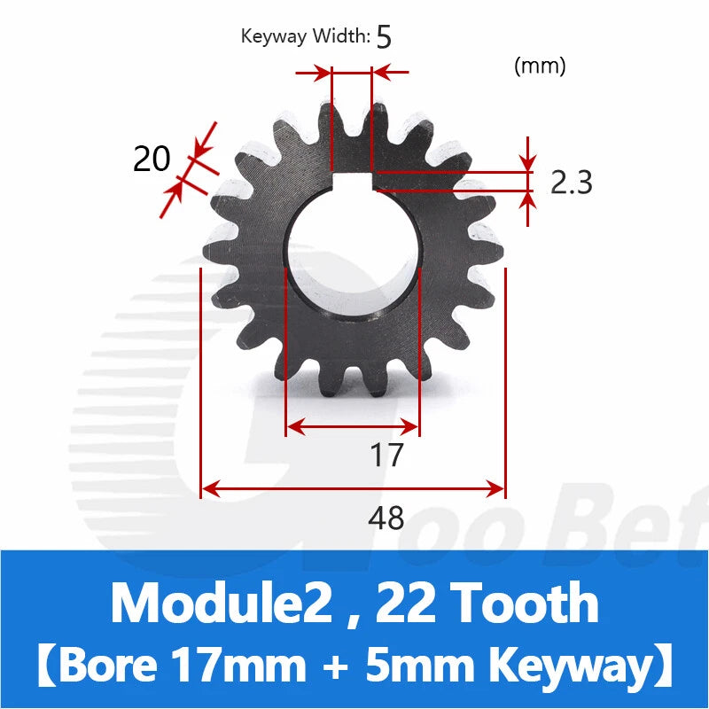 Spur Gear C45 Steel Black Oxided Module 2 Pinion 12-30 Tooth Keyway 10-32mm Flat