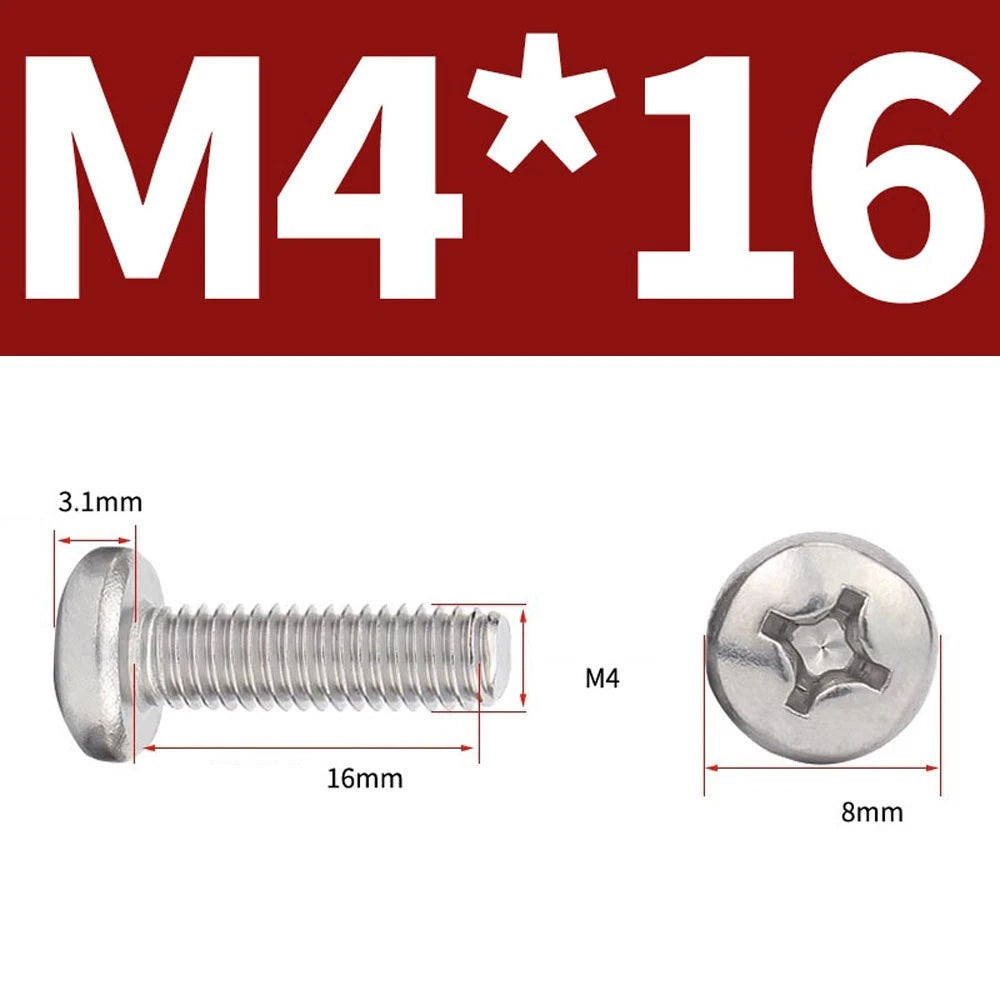 Phillips Pan Head Machine Screws — A4 Marine Grade Stainless Steel, DIN 7985 (M1.6–M10)