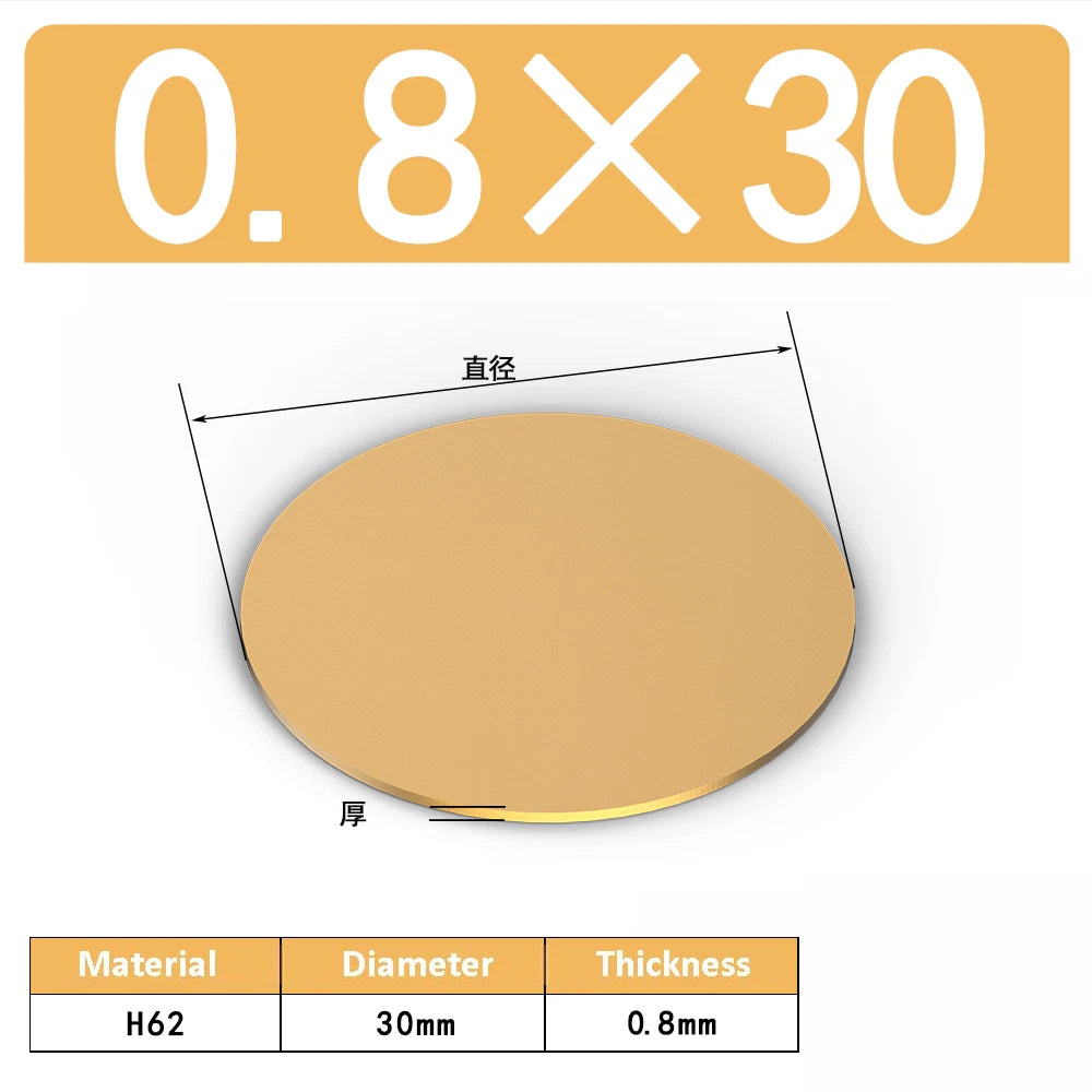 H62 Solids Brass Discs Blanks Metal Round Sheets OD 10mm-300mm Thick 0.3mm-4mm