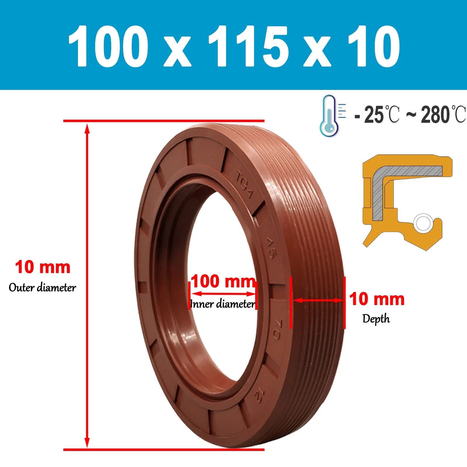 Metric TC Rotary Oil Shaft Seal FKM Fluorine Double Lip Seal 92mm - 125mm Shaft