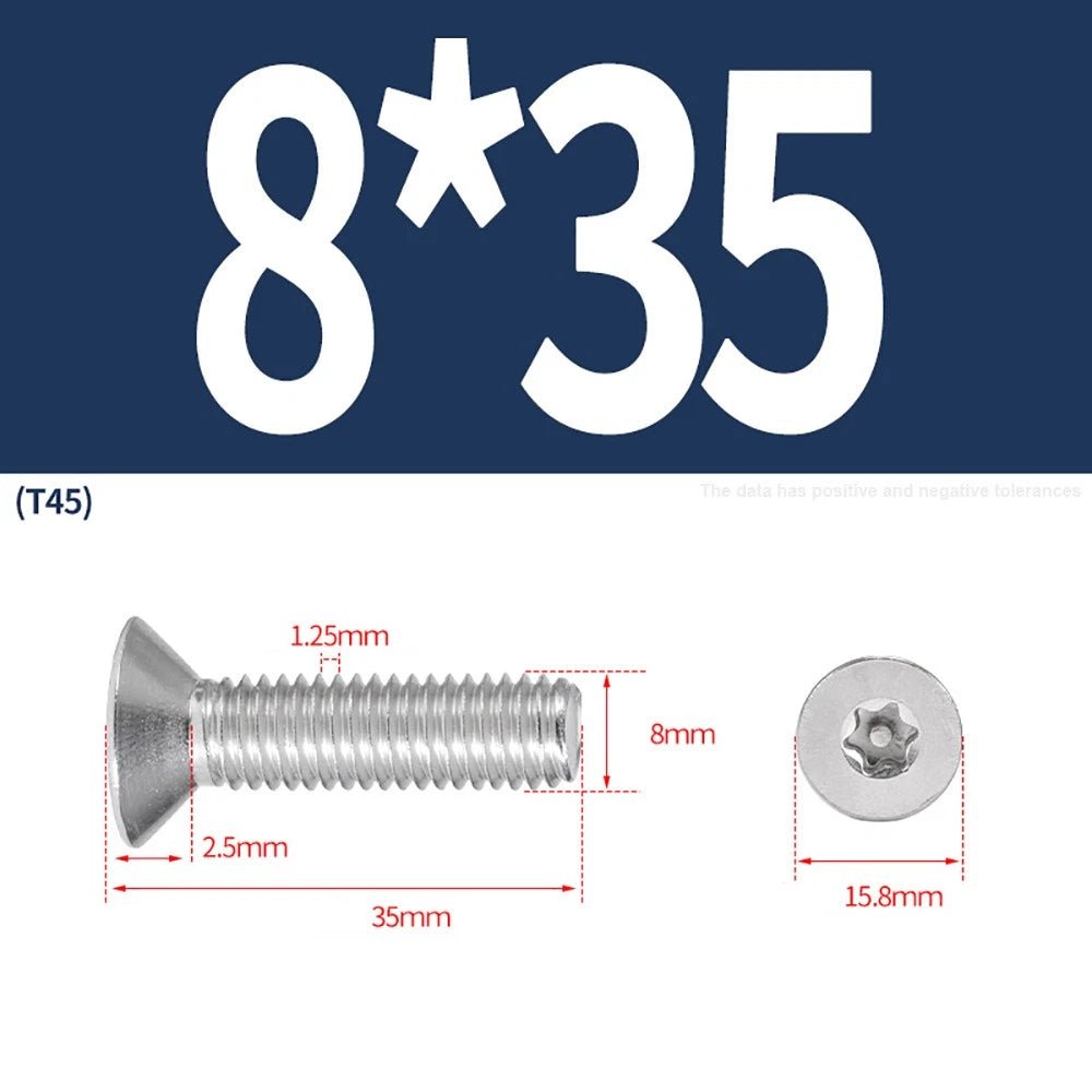 M3–M8 Pin Torx Countersunk Flat Head Machine Screws | A2 Stainless Steel - HomeDIYer