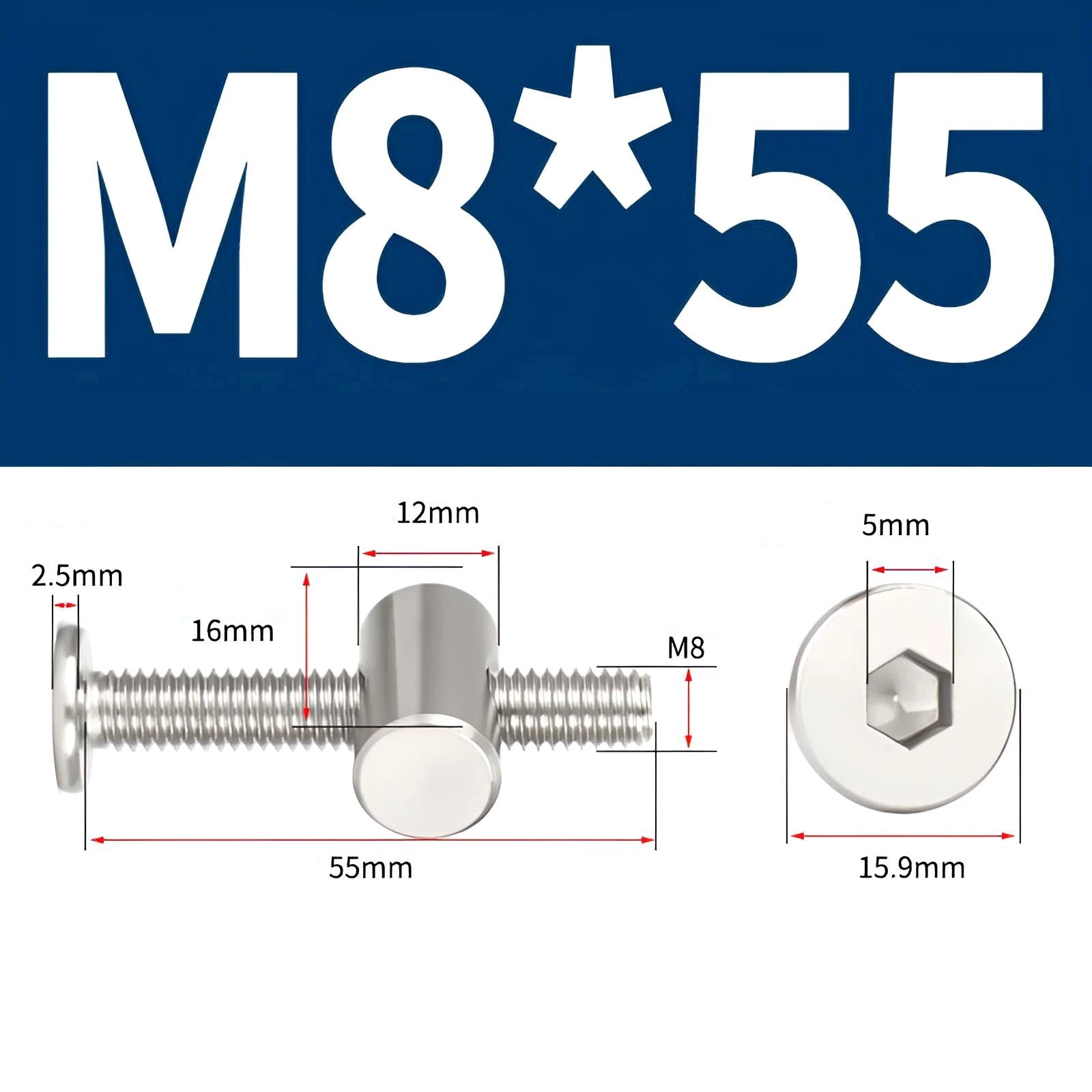 M4 M5 M6 M8 304 Stainless Steel Furniture Connecting Bolts with Barrel Nuts