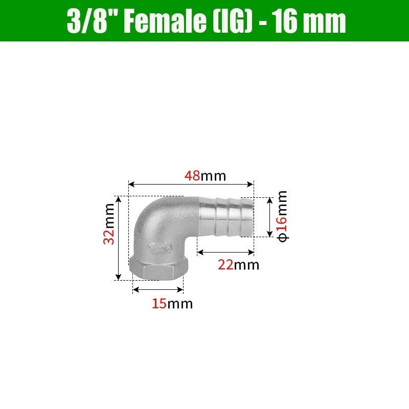 BSP Male Elbow Barbed Hose Connector — Stainless Steel, 1/8" to 1/2", 6–16mm
