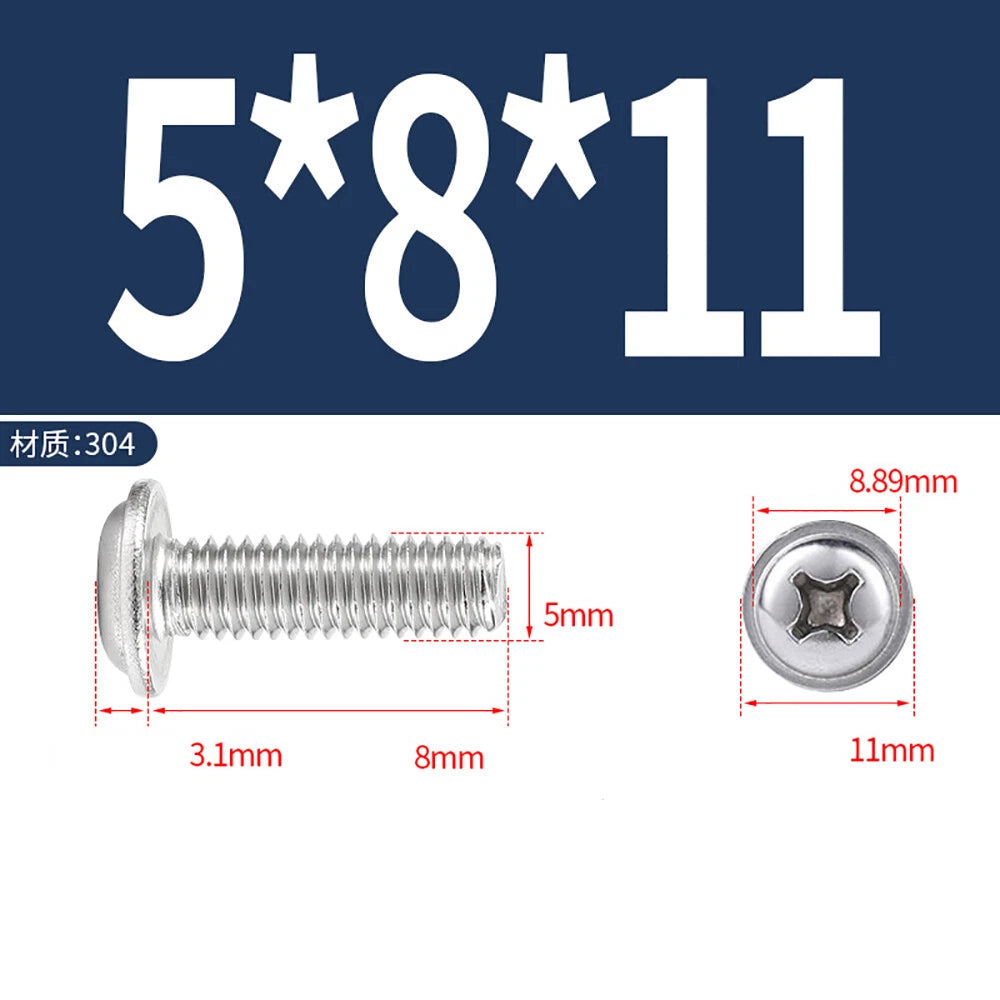 Phillips Flanged Button Head Screws M1.4–M6 | 304 Stainless Steel