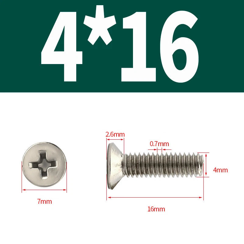 Phillips Machine Screws Countersunk Nickel Plated Steel DIN 965 Flat Head M1~M6