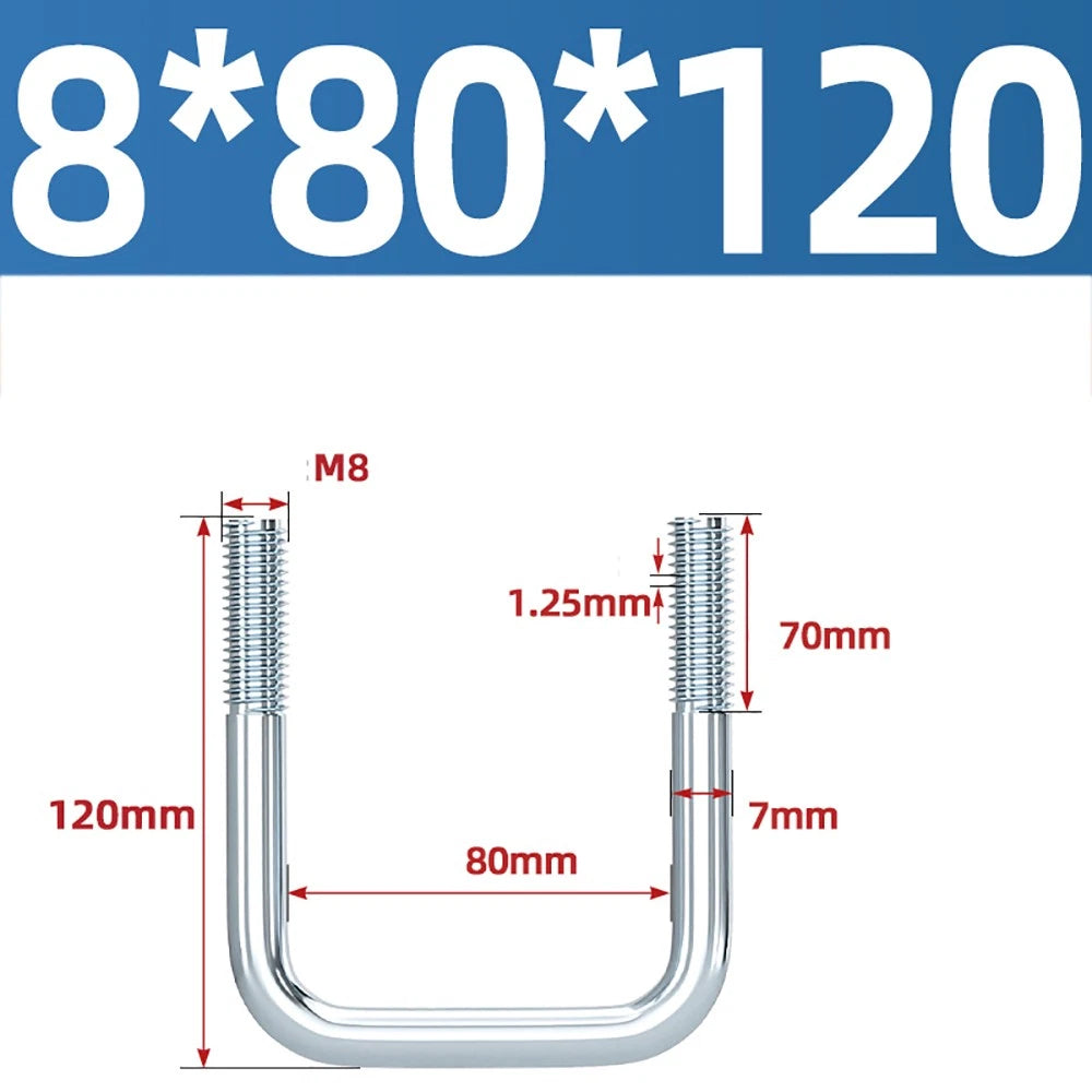 Square U-Bolts Galvanized Carbon Steel Fixing Clamp Bolt M6 M8 M10 M12 M14 M16