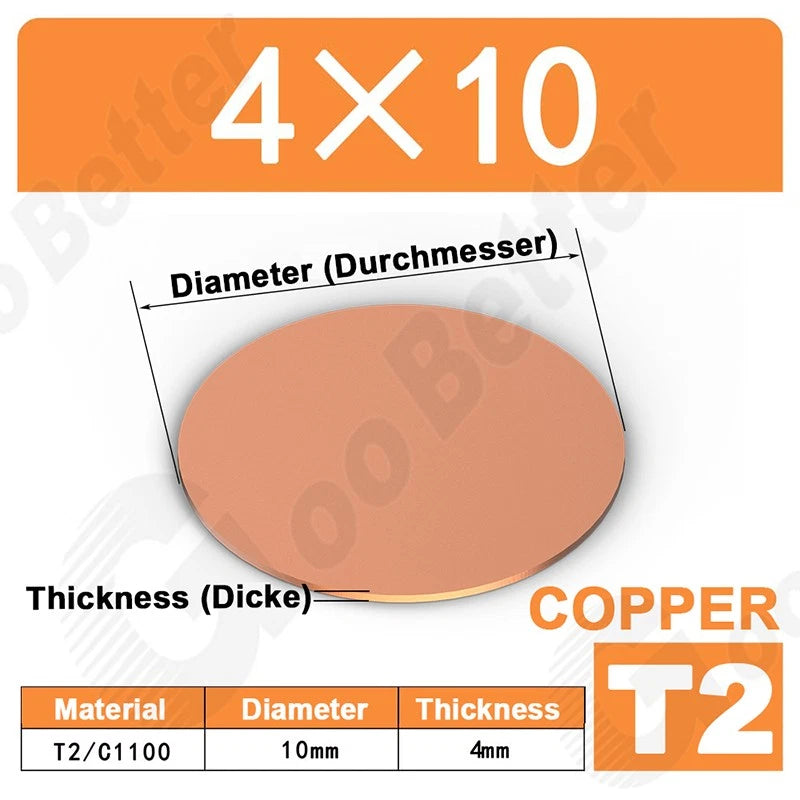 Solid Pure Copper Discs Blank Metal Round Sheet Plate Thick 0.5-3mm Dia 20-100mm