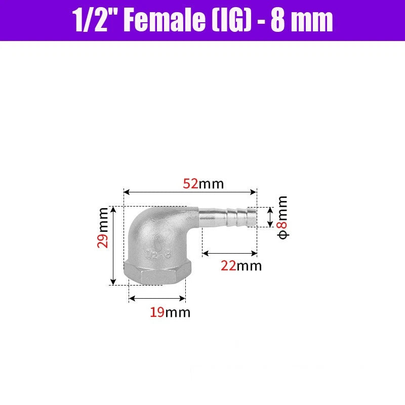 BSP Male Elbow Barbed Hose Connector — Stainless Steel, 1/8" to 1/2", 6–16mm