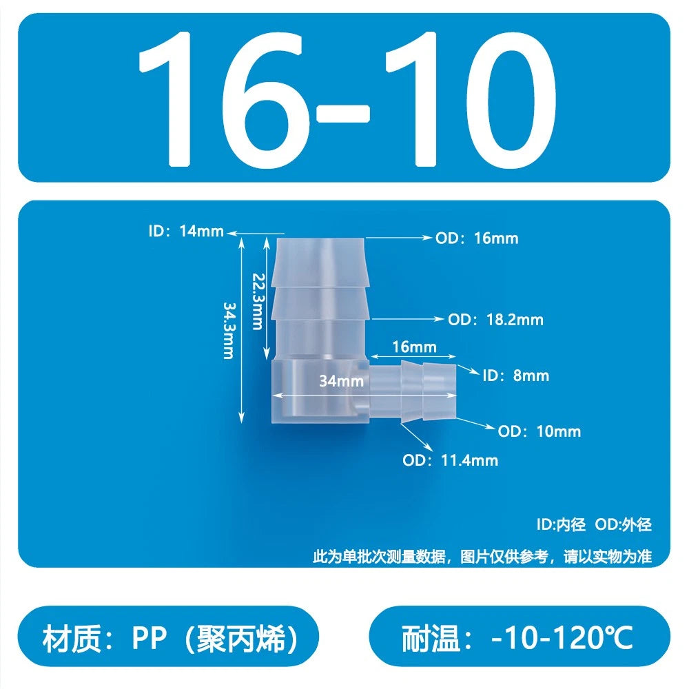 90° Elbow Plastic Barbed Joiner Reducer Connector Pipe Tube Hose Water 1.6-25mm