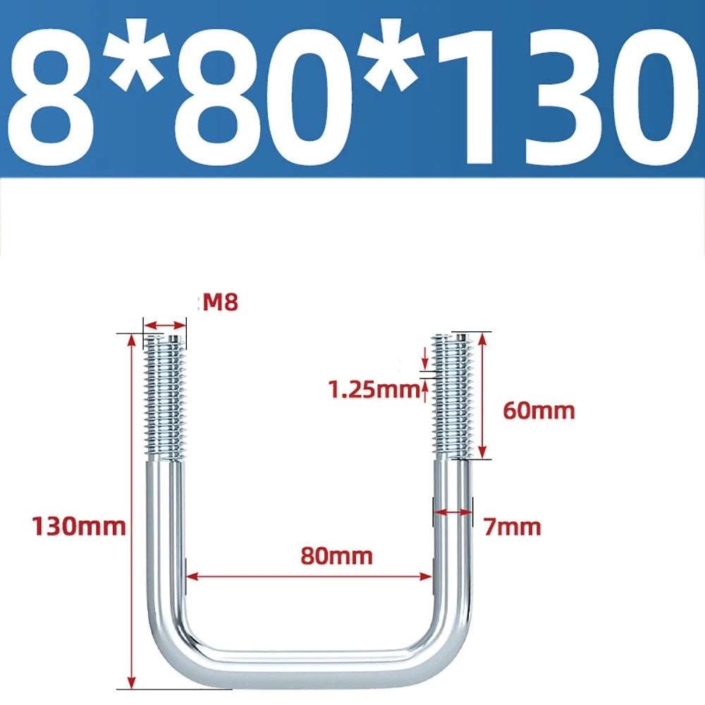 Square U-Bolts Galvanized Carbon Steel Fixing Clamp Bolt M6 M8 M10 M12 M14 M16