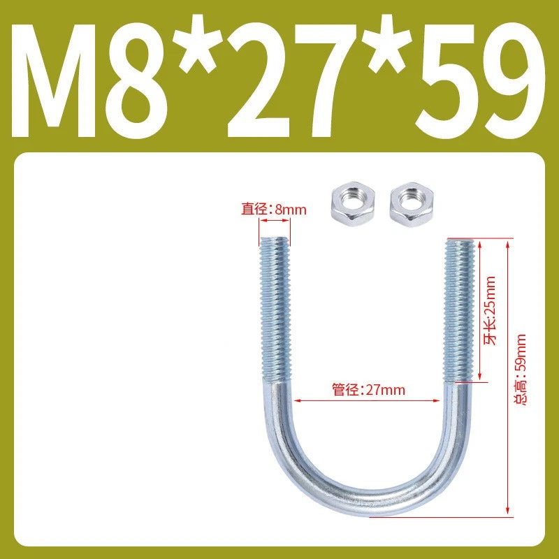 M6 M8 M10 M12 U Bolt With 2 Hex Nuts Zinc-Plated U-Bolts Clamp Pipe Tube Metric