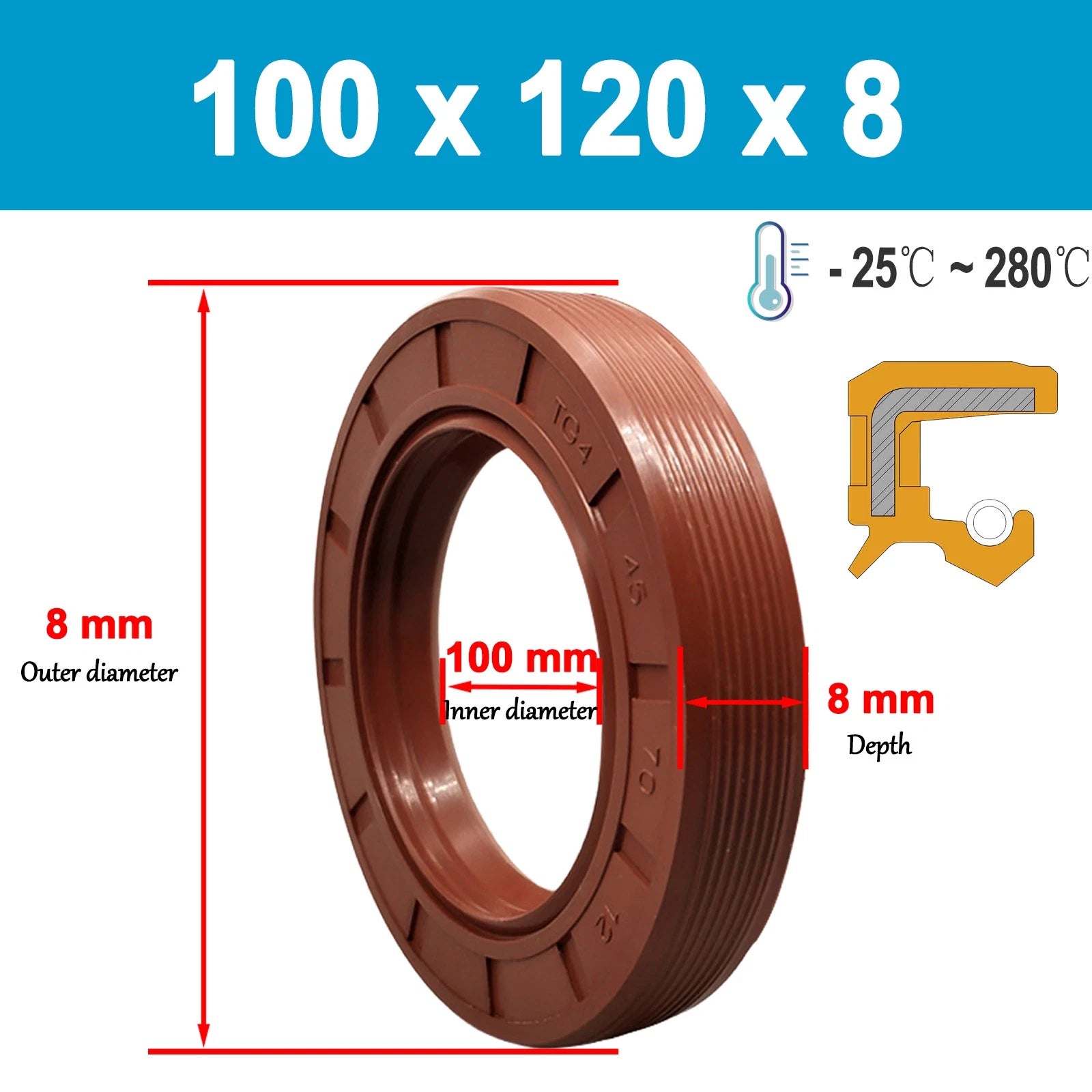 Metric TC Rotary Oil Shaft Seal FKM Fluorine Double Lip Seal 92mm - 125mm Shaft