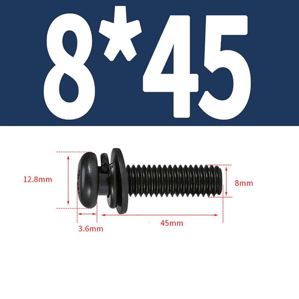 M5–M8 Phillips Pan Head Screws with Flat Washer – Nickel Plated or Black Zinc, Carbon Steel