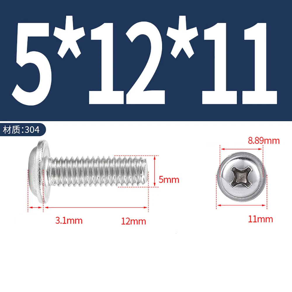 Phillips Flanged Button Head Screws M1.4–M6 | 304 Stainless Steel