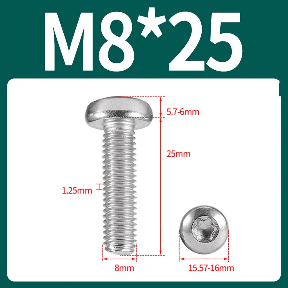 M2–M10 A2 Stainless Steel Torx Button Head Machine Screws, With or Without Column, Pack of 5