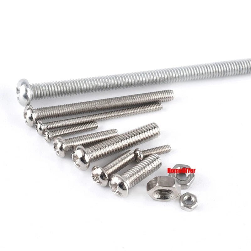 Carbon Steel Pozi Pan Head Machine Screws M2 M3 M4 with Nuts – 3 to 60mm - HomeDIYer