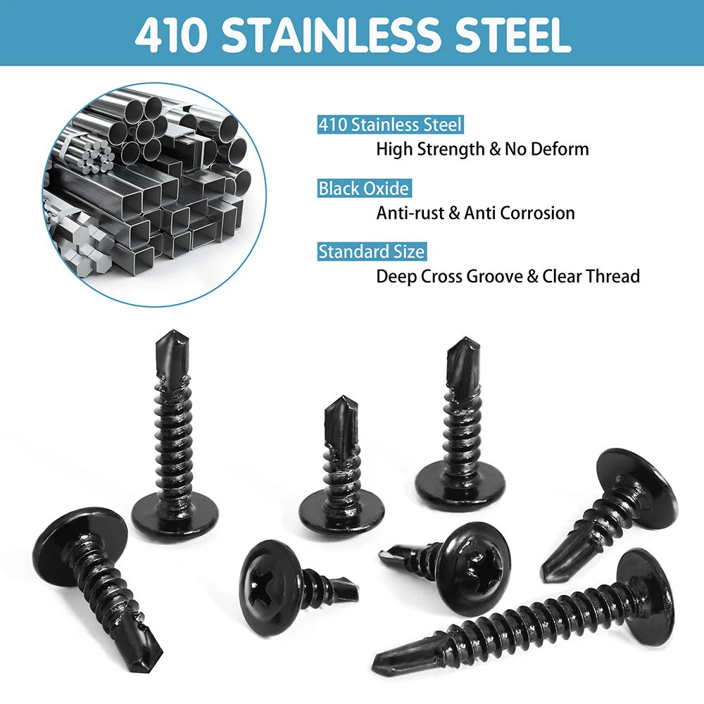 190pcs #8 Black Truss Head Self Tapping Screws – 410 Stainless Steel Kit