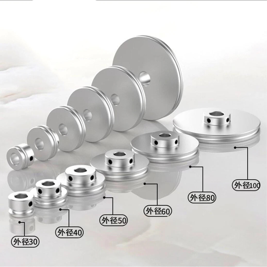 Aluminium U Pulley Single-Slot OD 30mm~100mm for Motor Machine 8MM PU Round Belt