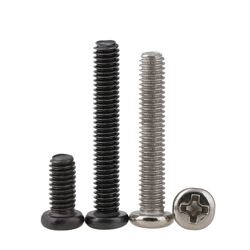 M1–M6 Phillips Round Pan Head Machine Screws – Carbon Steel, Nickel or Black Finish (2–50mm Lengths)