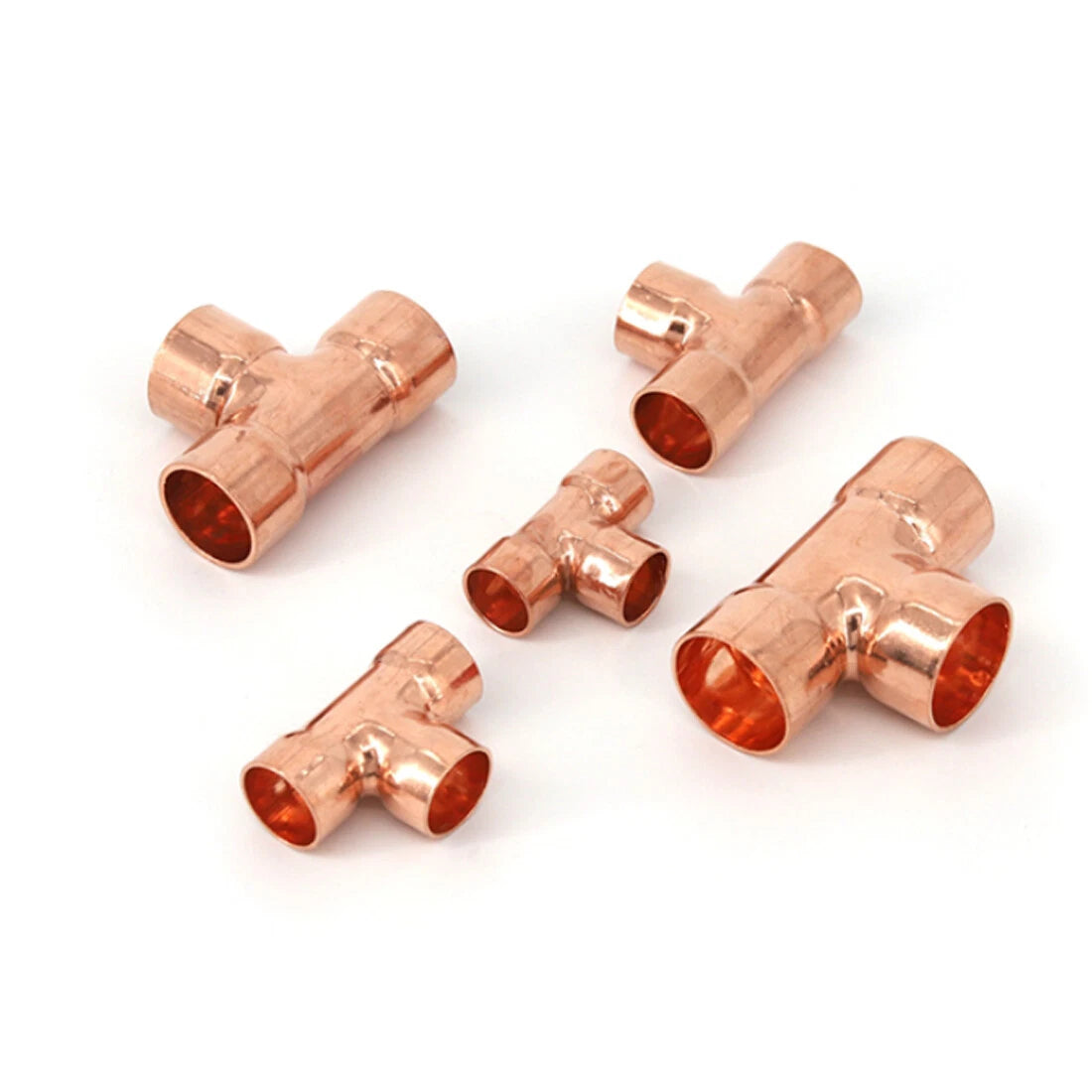 Copper End Feed Tee Fitting — Equal & Reducing T-Type, ID 6.35mm–67mm