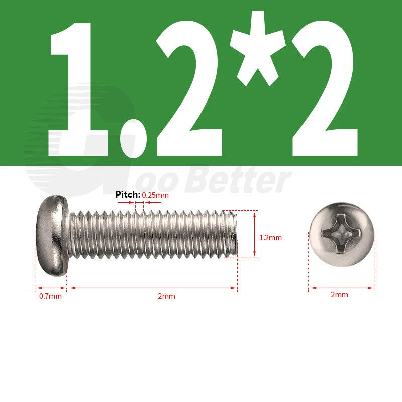 M1.2–M1.7 Phillips Pan Head Machine Screws | Nickel Plated Small Bolts