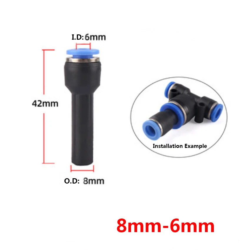Reducing Push-In Straight Pneumatic Hose Fittings | 6–12mm Quick Connect Adapters