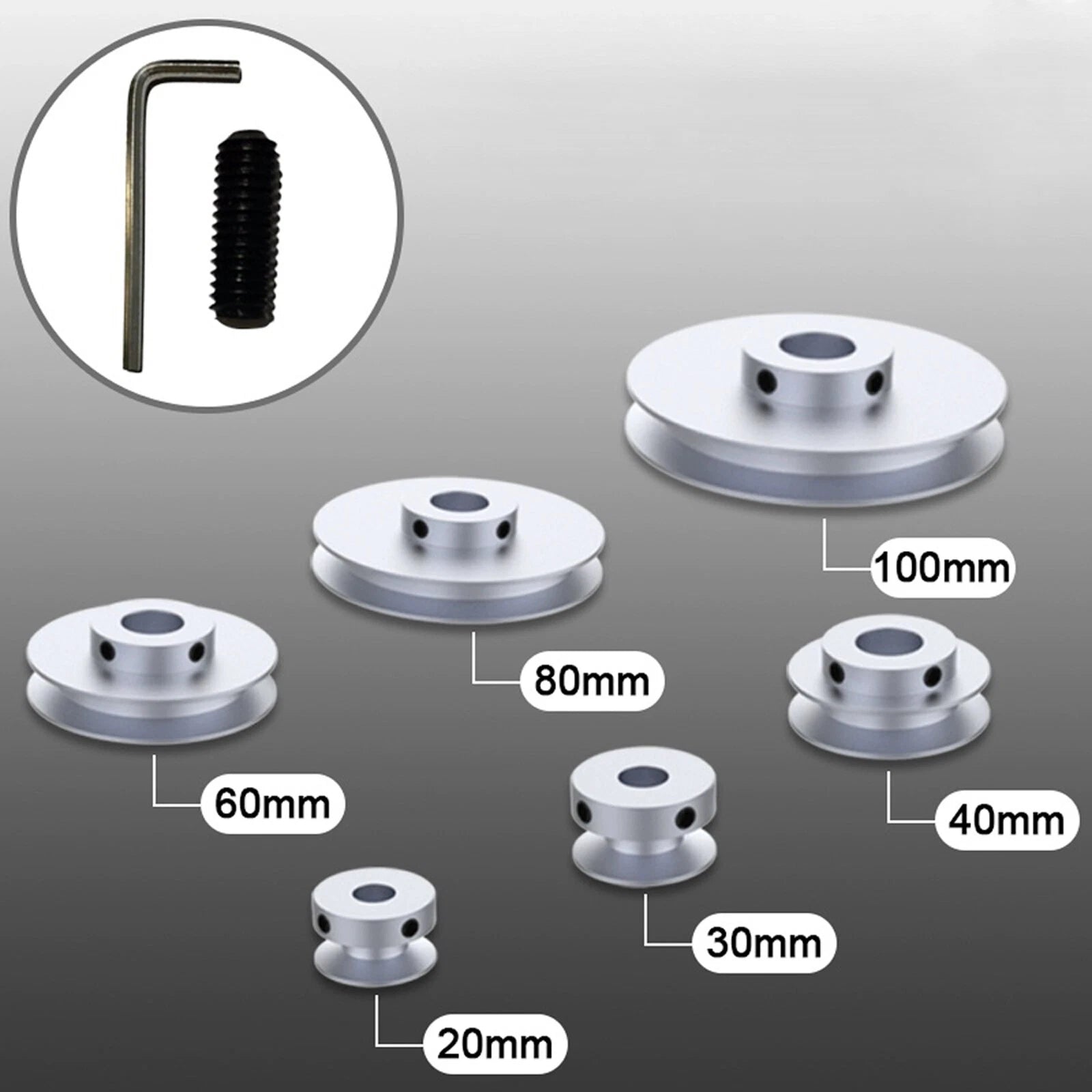 V Grooved Pulley PU Round Belt Pulleys Aluminum For 6mm Width Belt OD 20mm-100mm