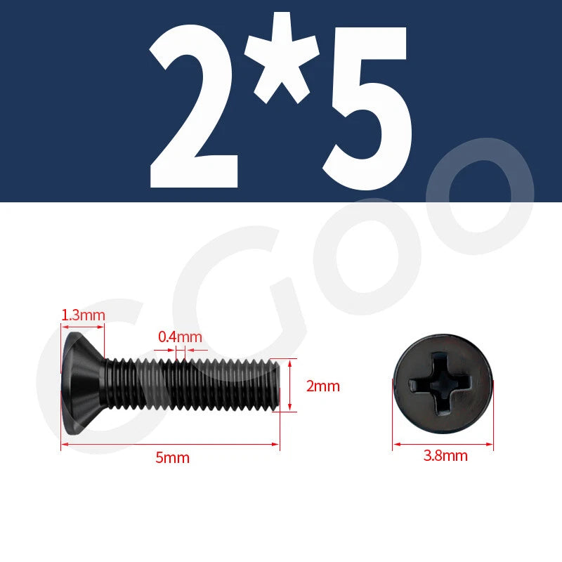 M2 Stainless Steel Black Phillips Flat Head Countersunk Machine Screws DIN 965