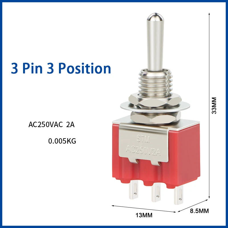 MTS 6mm Mini Toggle Switch – 3 & 6 Pin, 2 & 3 Position, On-Off / On-Off-On