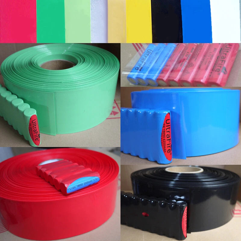 18650 PVC Heat Shrink Tubing Battery Sleeve Wrap — 80mm to 110mm, Multiple Colors