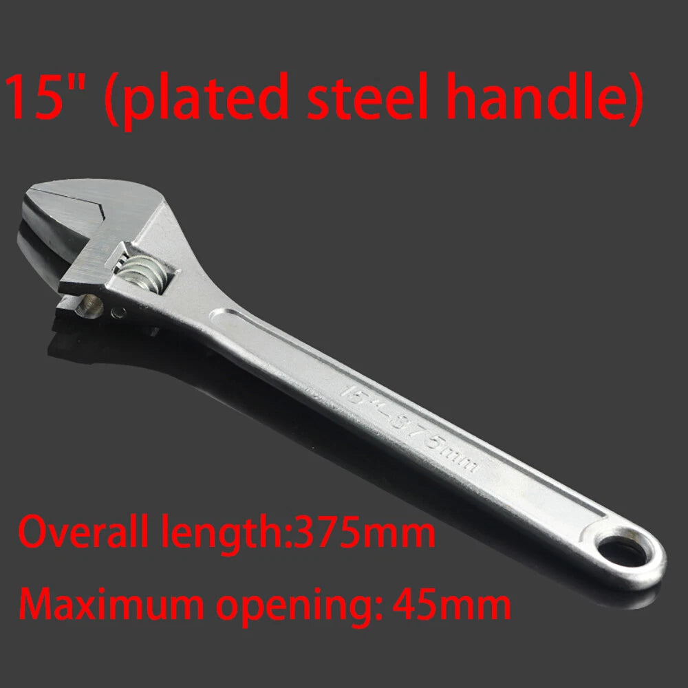 2 In 1 Heavy Duty Wide Jaw Adjustable Pipe Wrench Spanner Electroplating Steel