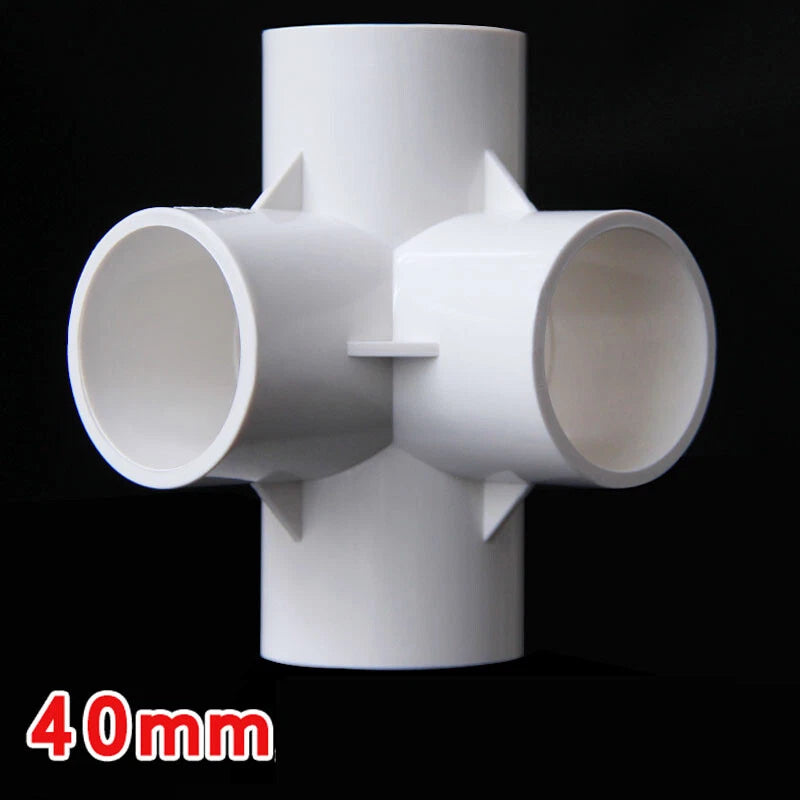 PVC 4-Way White Equal Connector Socket Pressure Pipe Fittings 20 25 32 40 50mm