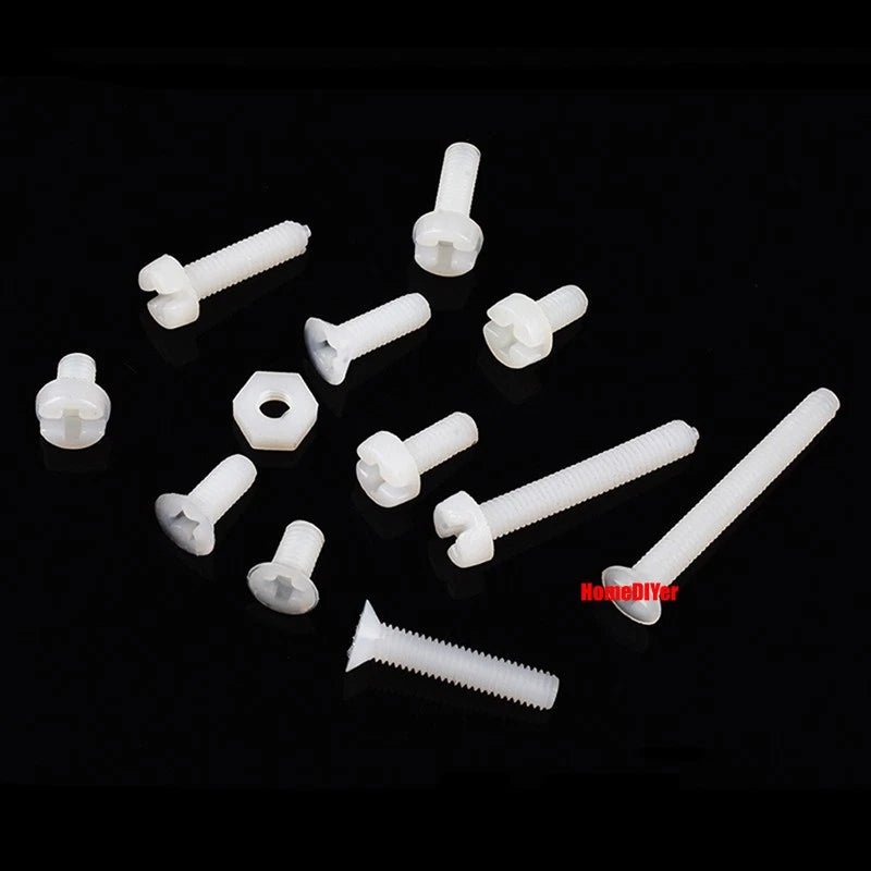 White Nylon Phillips Machine Screws M3 Round & Flat Head 5–20mm with M3 Nuts - HomeDIYer